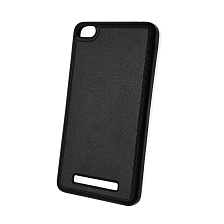 Чехол накладка для XIAOMI Redmi 4A, силикон, текстура кожи, с логотипом, цвет черный.