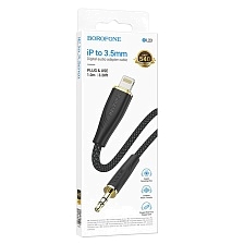 Аудио кабель, переходник BOROFONE BL23 Refinado Lightning 8 pin (папа) на AUX Jack 3.5 мм (папа), длина 1 метр, цвет черный