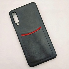 Чехол накладка ILEVEL для SAMSUNG Galaxy A7 2018 (SM-A750), силикон, под кожу, визитница, цвет черный.