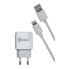СЗУ на 2 порта USB "inkax" 5V - 2100mA CD-01-IP с кабелем для Apple lightning 8 pin цвет белый.