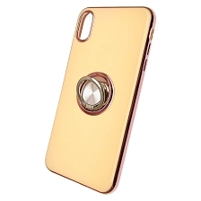 Чехол накладка для APPLE iPhone XS MAX, силикон, лого, кольцо держатель, цвет молочный.