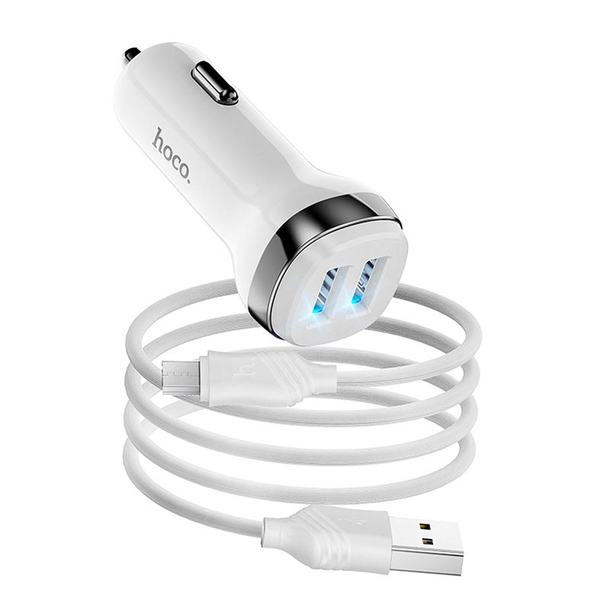 АЗУ (автомобильное зарядное устройство) HOCO Z40 Superior, 2 USB порта, кабель Micro USB, 1 метр, цвет белый