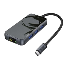 Переходник, адаптер, хаб концентратор HOCO HB16 Easy expand 6 in 1, 67W, цвет черно серый (распродажа -50%)