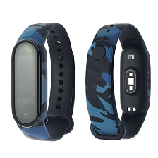Сменный ремешок для фитнес браслета, смарт часов XIAOMI Mi Band 5, рисунок синий камуфляж.