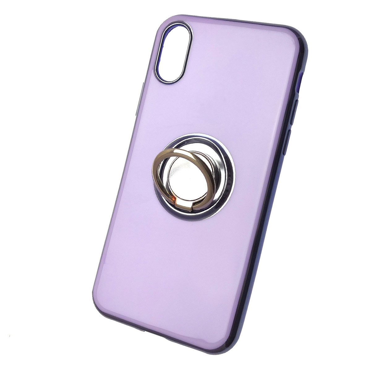 Чехол накладка для APPLE iPhone X, XS, силикон, глянец, с логотипом, кольцо держатель, цвет светло фиолетовый.