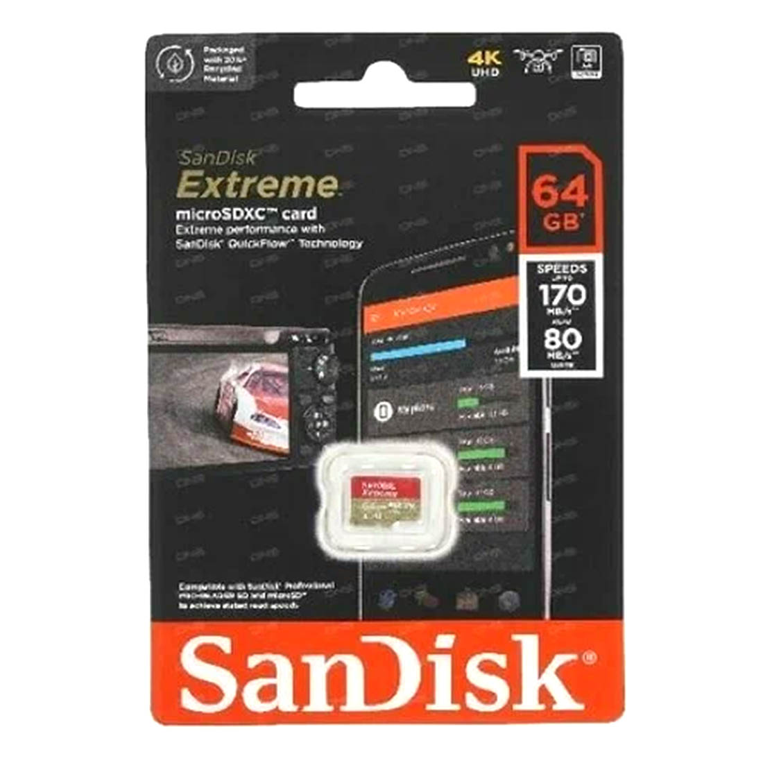 Карта памяти MicroSDXC 64GB SANDISK EXTREME Class 10 UHS-I, U3, 170 Mb/s, без адаптера