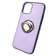 Чехол накладка для APPLE iPhone 11 Pro, силикон, глянец, с лого, металлическое кольцо, цвет светло фиолетовый.