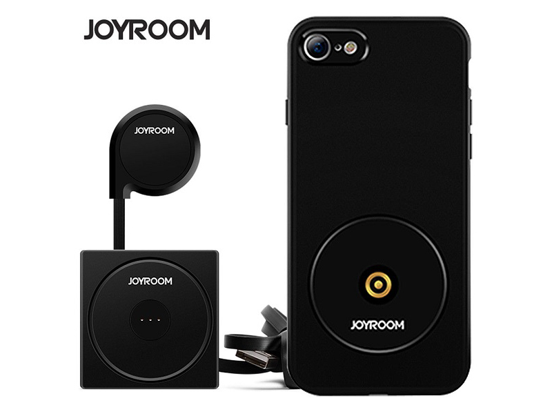 Беспроводное зарядное устройство JOYROOM комплект (АЗУ, чехол-ресивер, беспроводная зарядка) для iPhone 7/8 цвет черный.