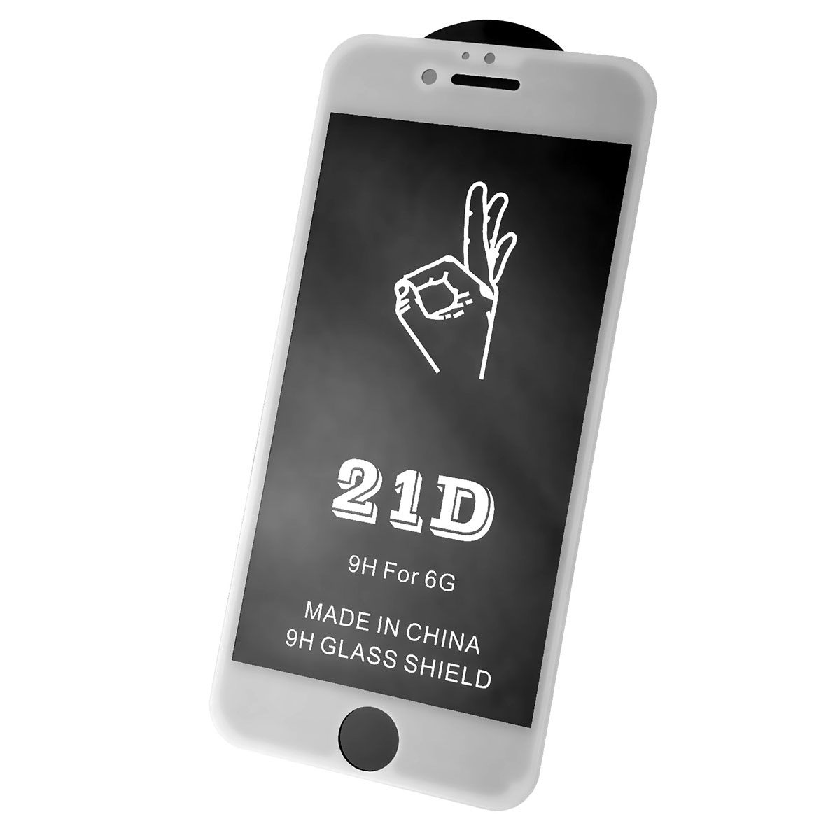 Защитное стекло 21D FULL GLUE BEST для APPLE iPhone 6, 6G, 6S, цвет окантовки белый.