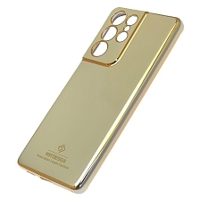 Чехол накладка Star Shine для SAMSUNG Galaxy S21 Ultra (SM-G998), силикон, цвет окантовки золотистый
