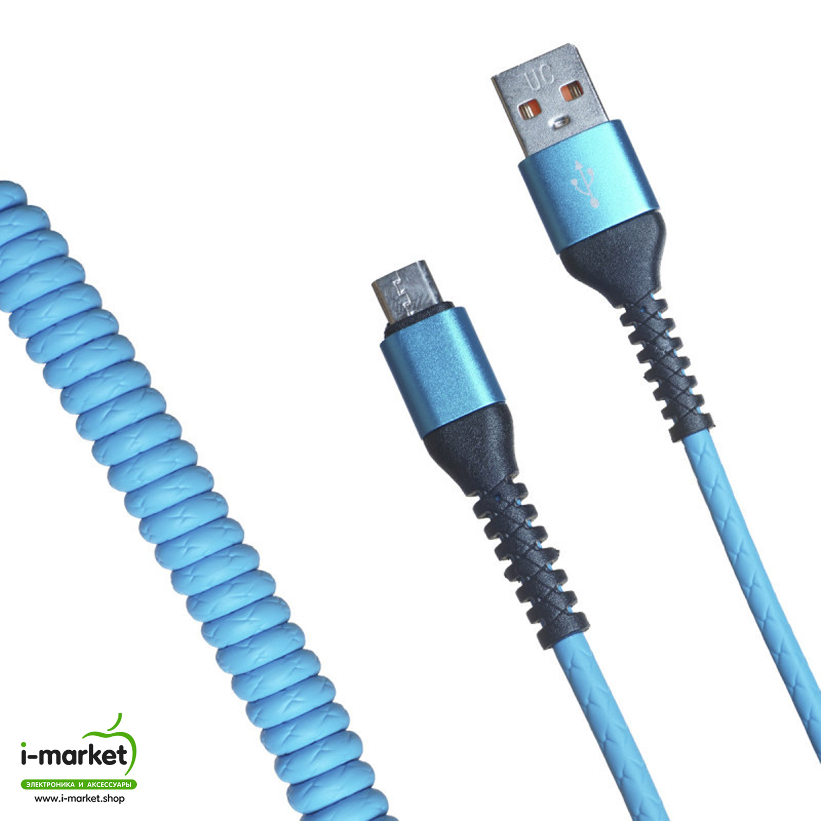 USB Дата-кабель R22 Micro USB, витой, силикон, длина 1 метр, 2A, цвет синий
