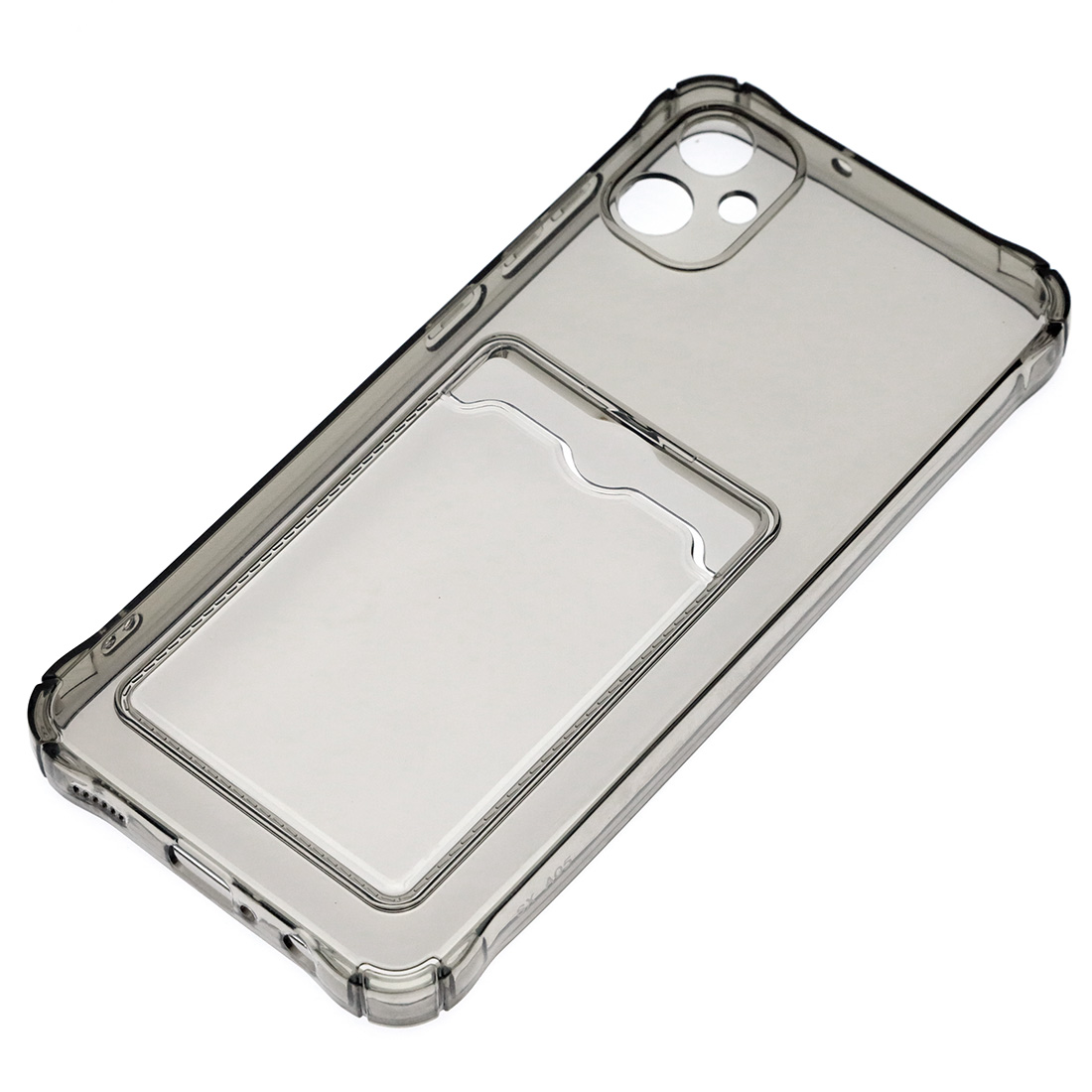 Чехол накладка CARD CASE для SAMSUNG Galaxy A05, защита камеры, силикон, отдел для карт, цвет прозрачно черный