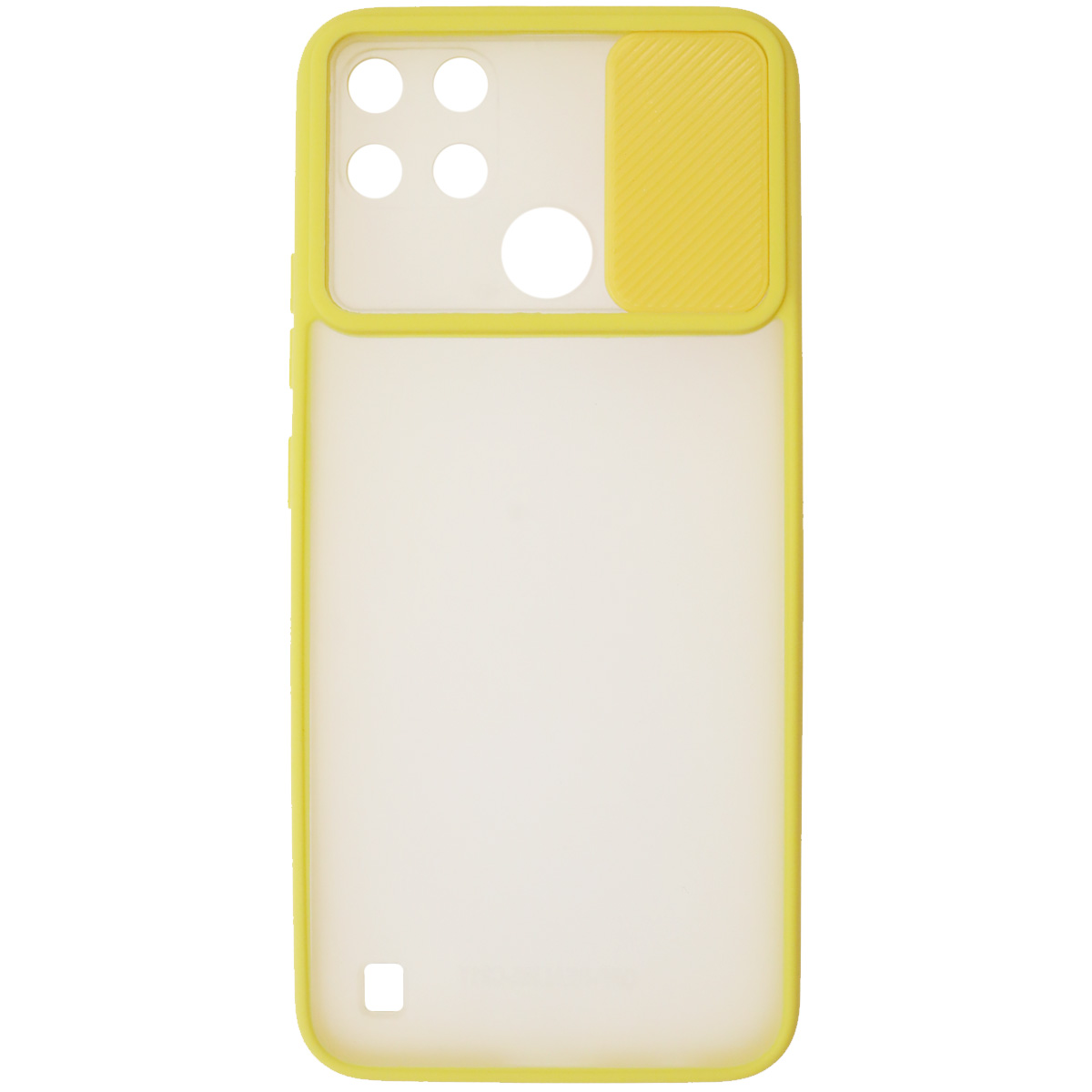 Чехол накладка Clear Mix для Realme C21Y, C25Y, силикон, пластик, матовый, со шторкой для защиты задней камеры, цвет окантовки желтый