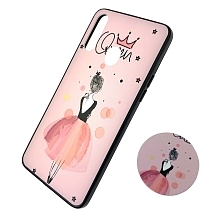 Чехол накладка для SAMSUNG Galaxy A20s (SM-A207), силикон, фактурный глянец, с поп сокетом, рисунок Queen.
