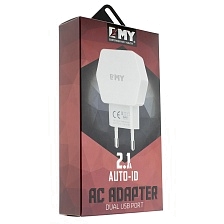 СЗУ EMY MY-261 DC 5V - 2.1A (10W) 2xUSB цвет белый + кабель Apple lightning 8 pin 1 метр TIGER.