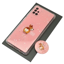 Чехол накладка для SAMSUNG Galaxy A51, силикон, фактурный глянец, с поп сокетом, рисунок I Love You