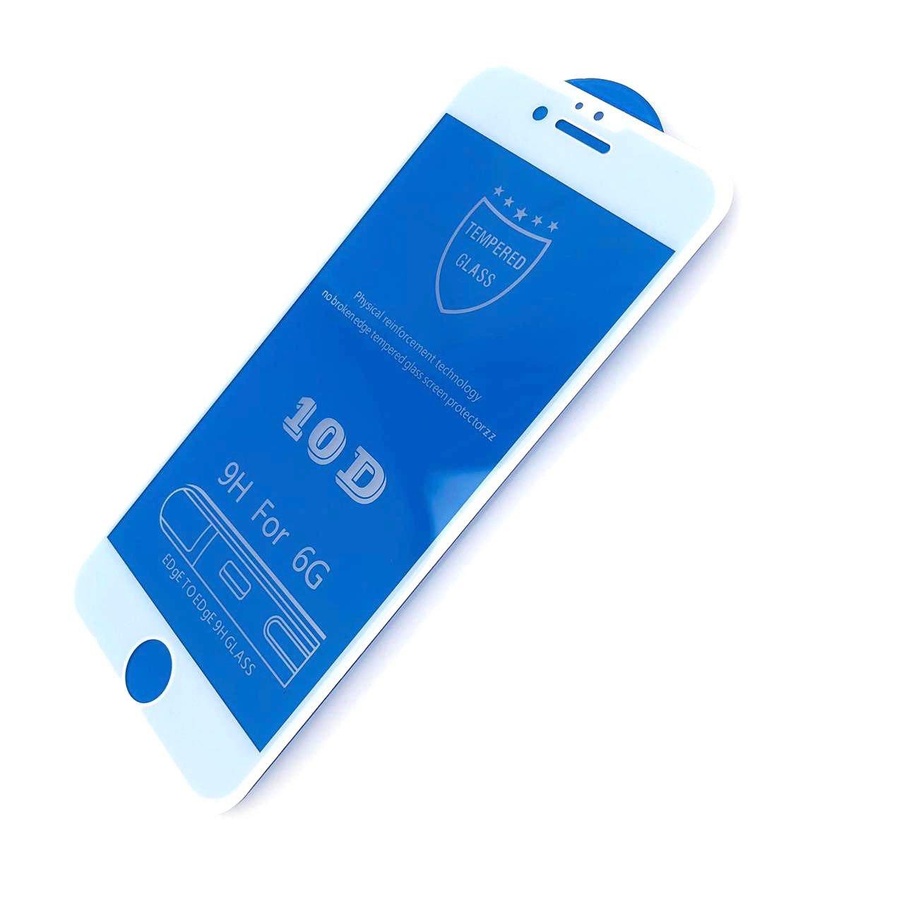 Защитное стекло "10D" для APPLE iPhone 6/6S (4.7") белый кант A10.