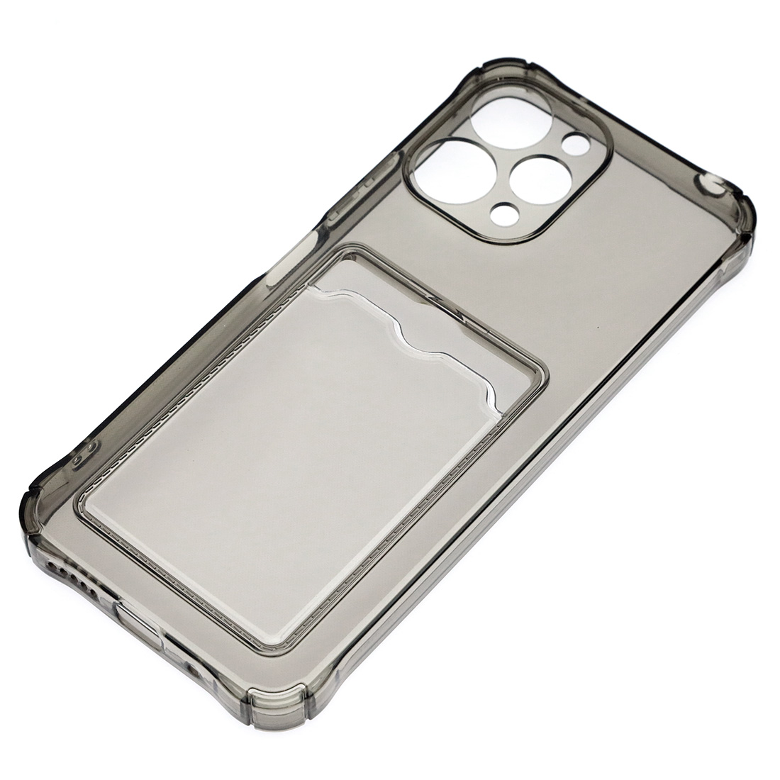 Чехол накладка CARD CASE для XIAOMI Redmi 12 4G, силикон, защита камеры, отдел для карт, цвет прозрачно черный