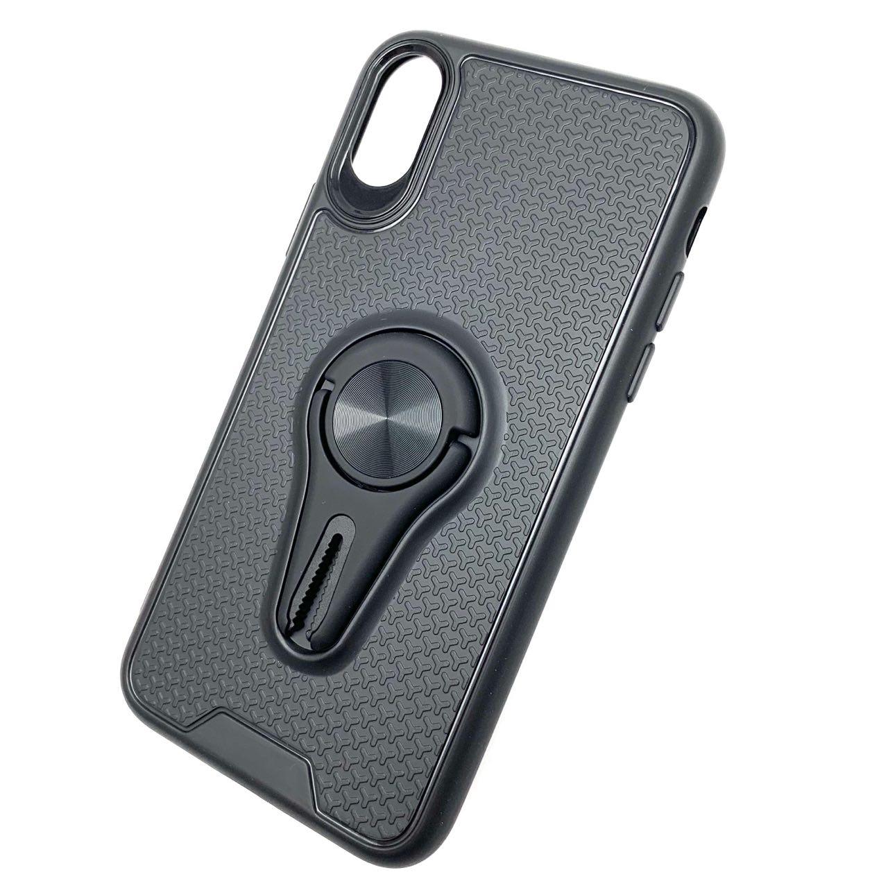 Чехол накладка для APPLE iPhone X, XS, силикон, кольцо держатель, цвет черный.