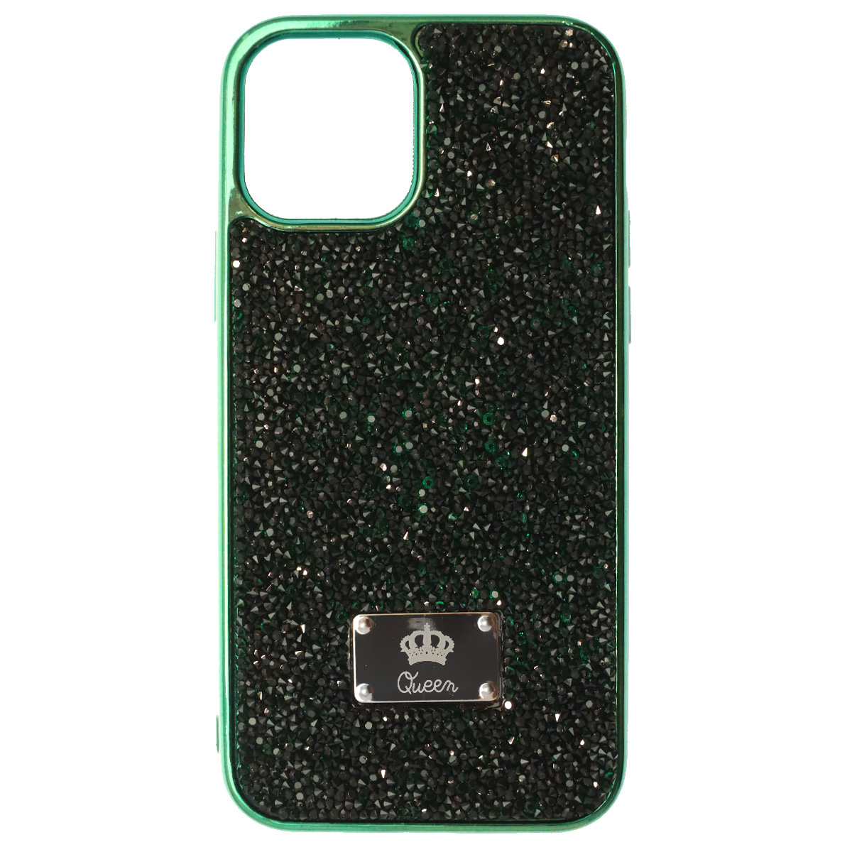 Чехол накладка Queen для APPLE iPhone 12, iPhone 12 Pro, силикон, стразы, цвет зеленый