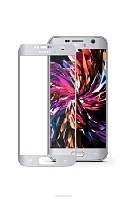 Защитное стекло 3D для SAMSUNG Galaxy S7 EDGE (SM-G935) ударопрочное прозрачное кант серебро.