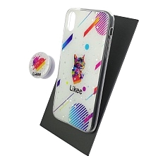 Чехол накладка для APPLE iPhone XR, силикон, фактурный глянец, с поп сокетом, рисунок Likee