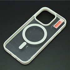 Чехол накладка Magnetic с поддержкой MagSafe для APPLE iPhone 15 Pro, силикон, цвет окантовки белый Чехол накладка Magnetic с поддержкой MagSafe для APPLE iPhone 15 Pro, силикон, цвет окантовки белый