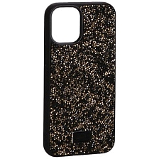 Чехол накладка для APPLE iPhone 12 mini (5.4"), стразы, цвет черно золотистый