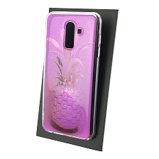 Чехол накладка для SAMSUNG Galaxy J8 2018 (SM-J810), силикон, блестки, глянцевый, рисунок Фиолетовый ананас