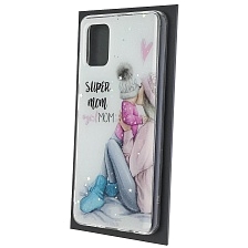 Чехол накладка Vinil для SAMSUNG Galaxy A51 (SM-A515), силикон, блестки, глянцевый, рисунок Super mom girl MOM