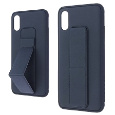 Чехол накладка STAND для XIAOMI Redmi 9A, подставка, магнит, экокожа, цвет темно синий