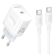 СЗУ (Сетевое зарядное устройство) BOROFONE BA99A Breeze с кабелем USB Type C на USB Type C, PD20W, 1 USB Type C, длина 1 метр, цвет белый