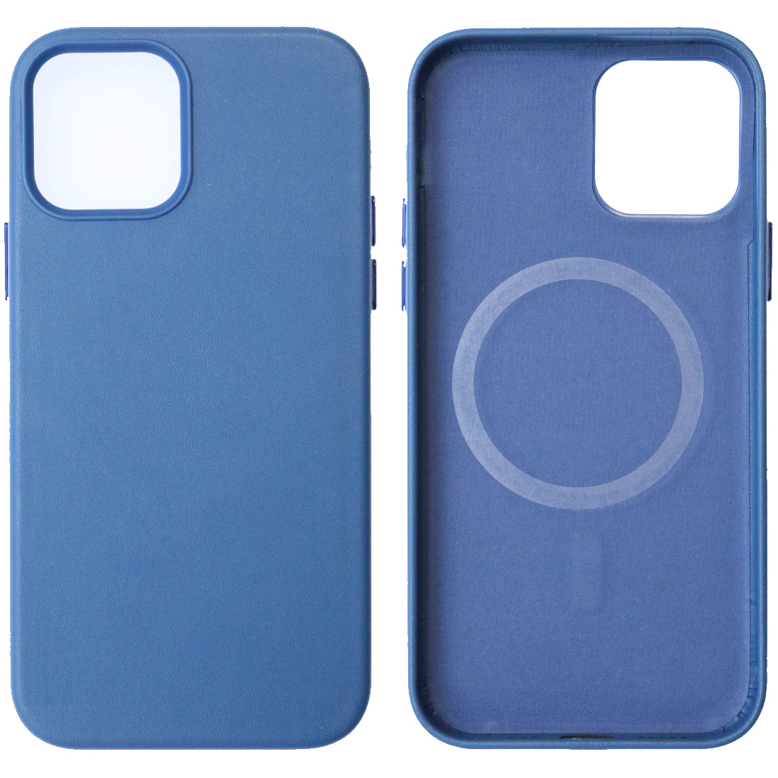 Чехол накладка Leather Case с поддержкой MagSafe для APPLE iPhone 12 Pro, силикон, бархат, экокожа, цвет синий