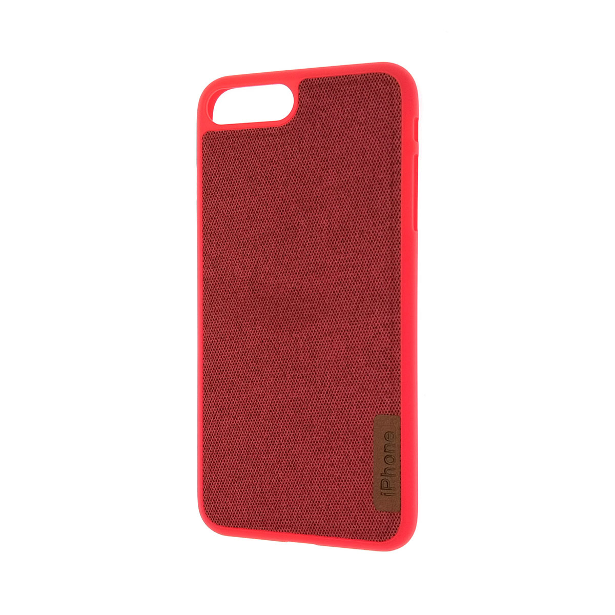 Чехол накладка для APPLE iPhone 7 Plus, 8 Plus, экокожа, мешковина, плетение, цвет красный.
