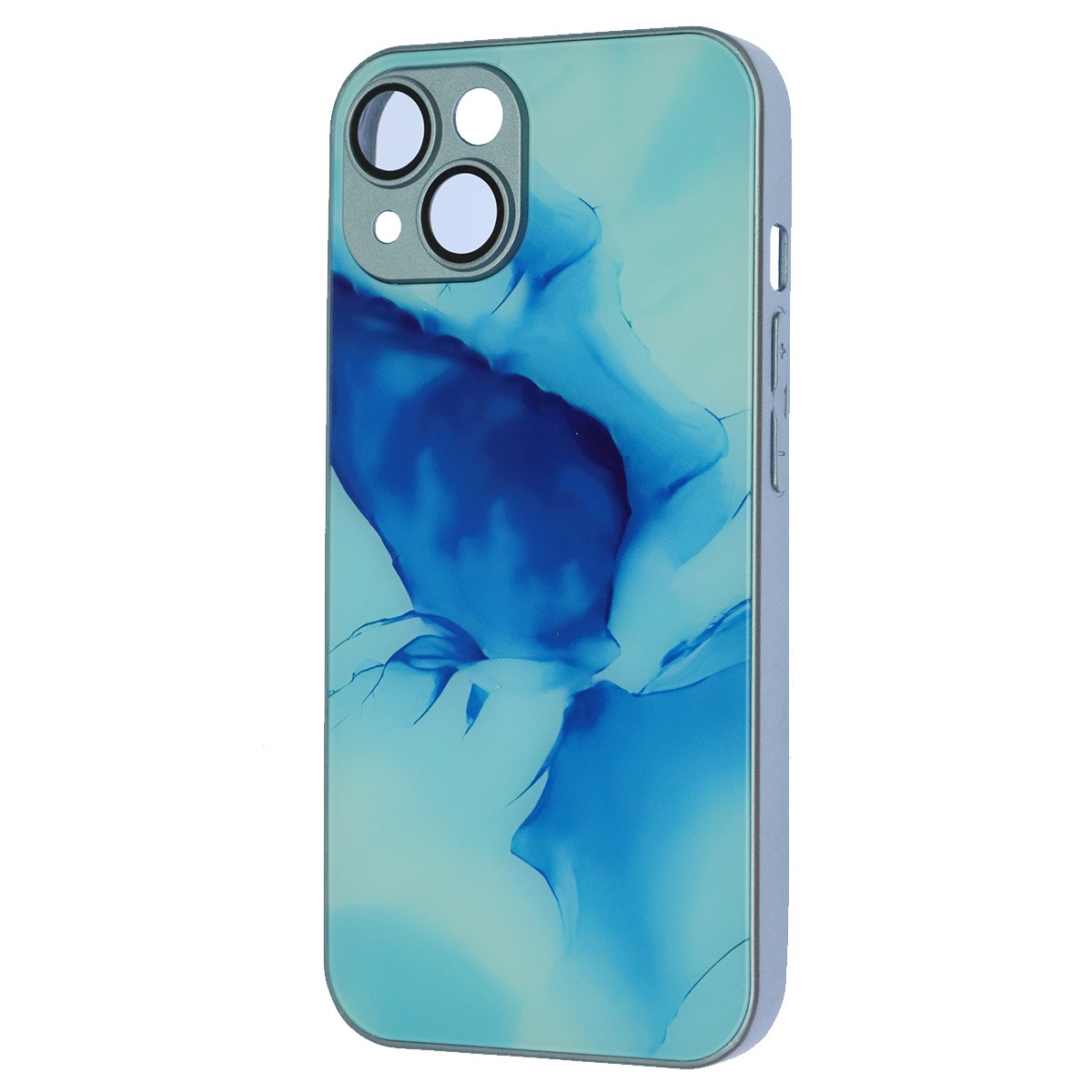 Чехол накладка AG Glass case для APPLE iPhone 14 (6.1"), силикон, стекло, защита камеры, цвет голубой