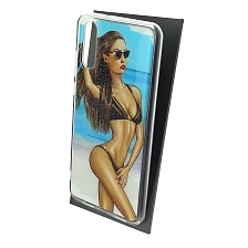 Чехол накладка для HUAWEI P20, силикон, блестки, глянцевый, рисунок Девушка на пляже