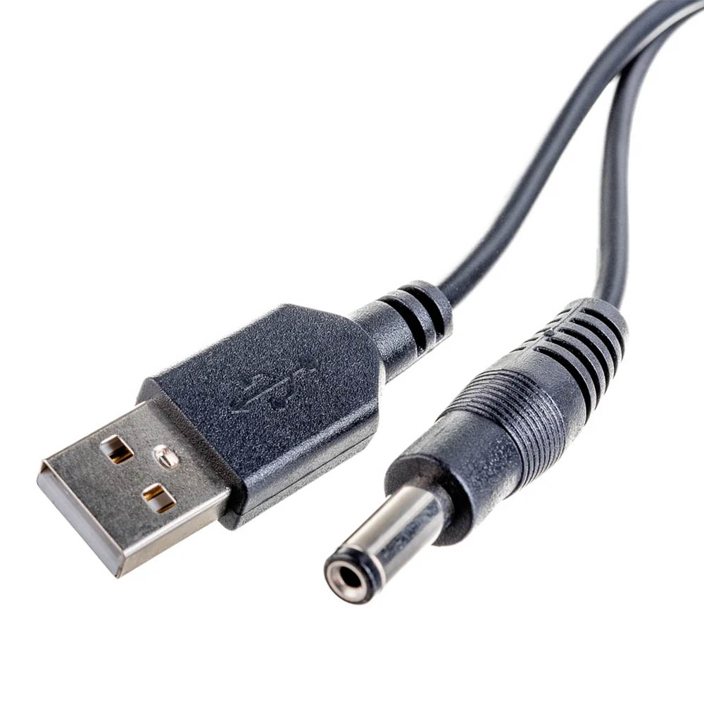 Кабель USB 2.0 AM (папа) - штекер 5.5 х 2.1 мм (5.5*2.1), длина кабеля 1 метр, цвет черный