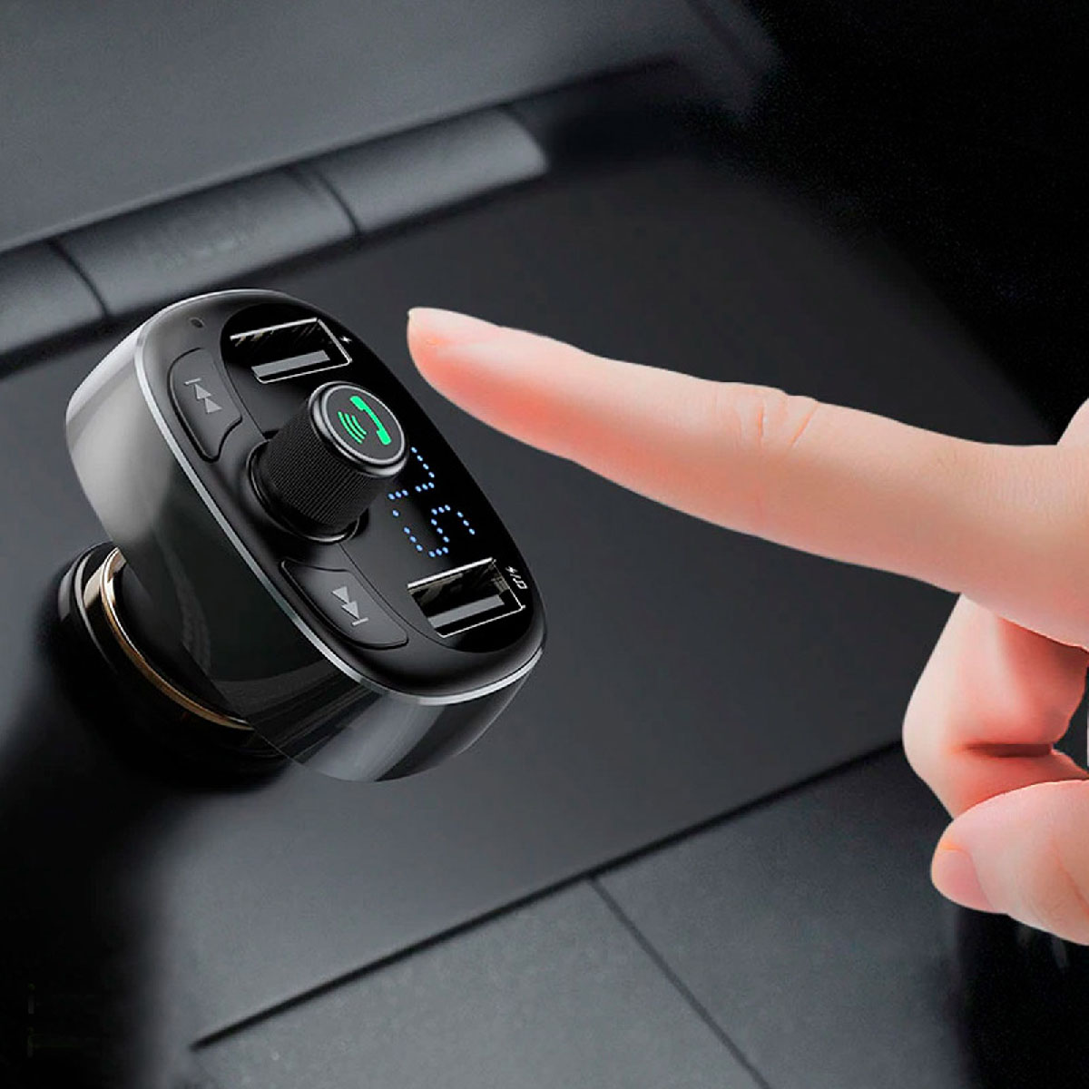 Автомобильное зарядное устройство с FM-трансмиттером 2 x USB, Baseus T typed Bluetooth MP3, цвет черный