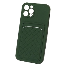 Чехол накладка CARD CASE для APPLE iPhone 12 Pro (6.1"), силикон, отдел для карт, цвет темно зеленый