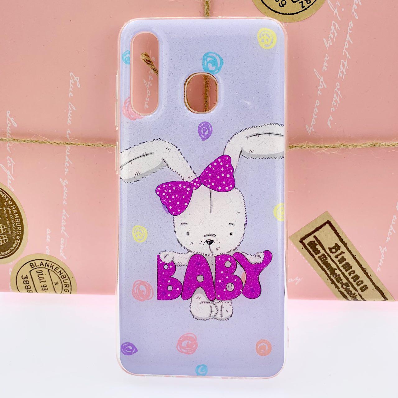 Чехол накладка для SAMSUNG Galaxy A30 (SM-A305), силикон, глянец, рисунок Заяц BABY.