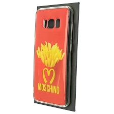 Чехол накладка для SAMSUNG Galaxy S8 (SM-G950), силикон, глянцевый, блестки, рисунок MOSCHINO картошка фри