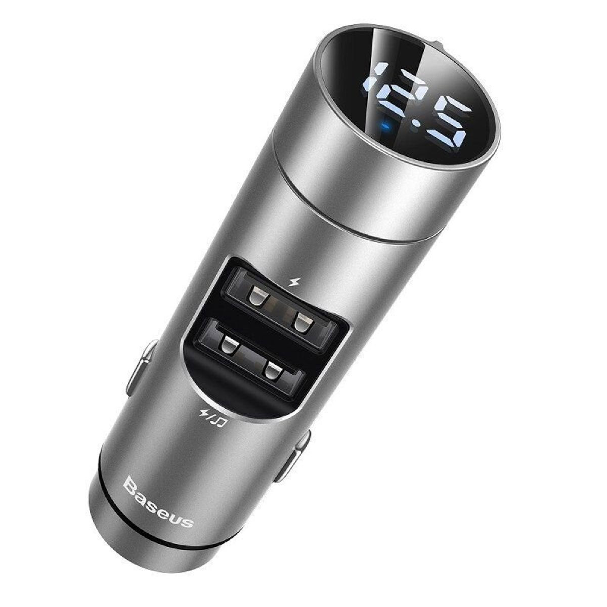 АЗУ (Автомобильное зарядное устройство) с FM-трансмиттером, 2 порта USB, Baseus Energy Column Car Wireless MP3, цвет серебристый (-50%)