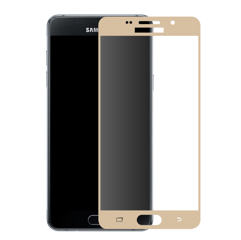 Стекло защитное "4D/5D" для SAMSUNG A3 (2016), цвет окантовки золото.