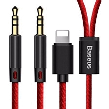 Аудио кабель Baseus L33 Apple + 3.5mm на 3.5mm AUX, цвет красный