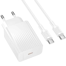 СЗУ (Сетевое зарядное устройство) BOROFONE BAS75A c кабелем USB Type C на USB Type C, 30W, длина 1 метр, цвет белый СЗУ (Сетевое зарядное устройство) BOROFONE BAS75A c кабелем USB Type C на USB Type C, 30W, длина 1 метр, цвет белый