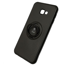 Чехол накладка iFace для SAMSUNG Galaxy J4 Plus (SM-J415), силикон, металл, кольцо держатель, цвет черный.
