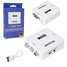 Переходник, адаптер, конвертер LIVE-POWER, 3 RCA to VGA, AUX разъем, кабель питания Mini USB, цвет белый