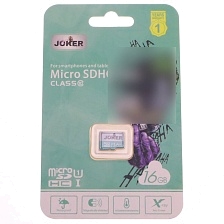 Карта памяти MicroSDHC 16GB JOKER Class 10, без адаптера, цвет бело зеленый