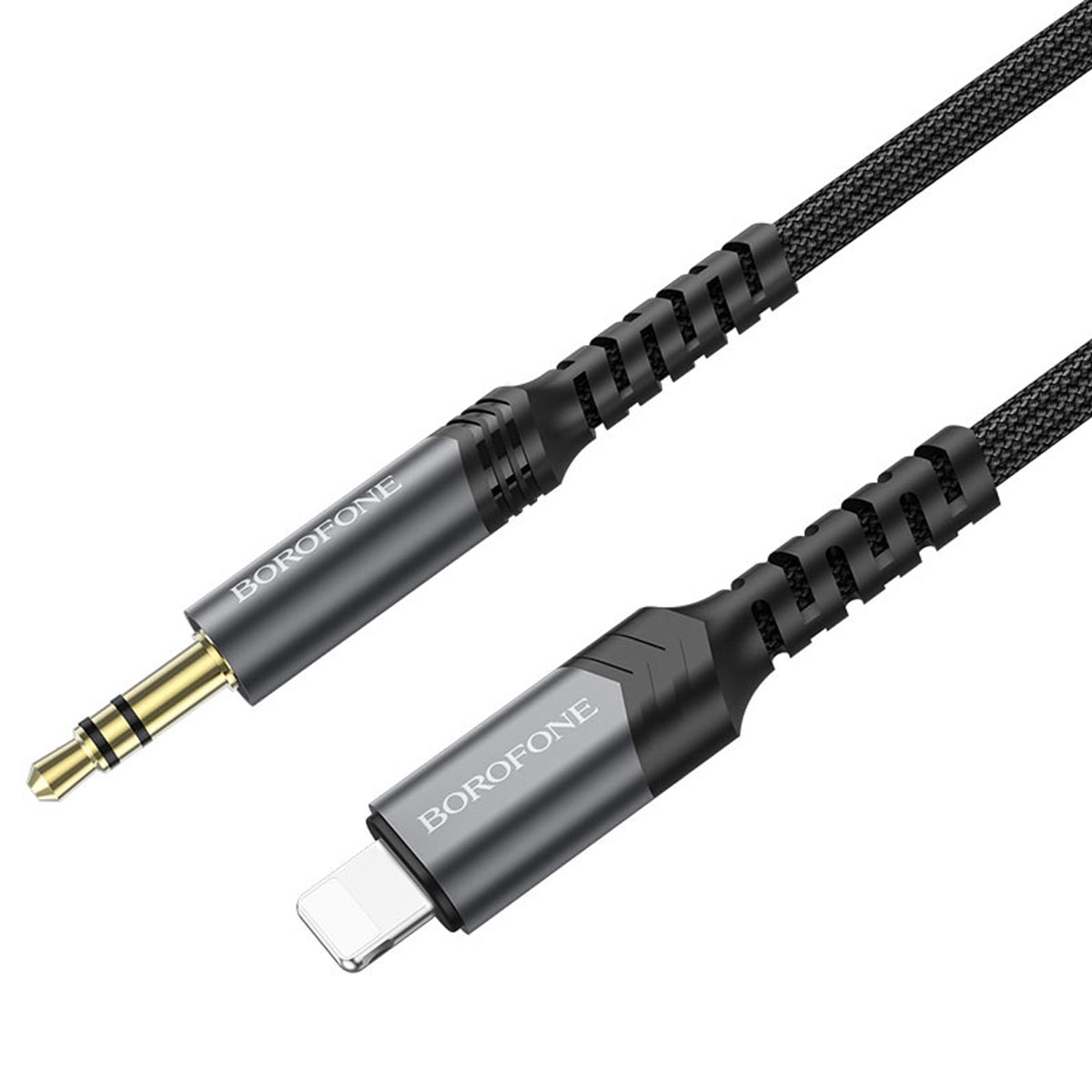 Аудио кабель, переходник BOROFONE BL15 Lightning 8-pin на AUX Jack 3.5 mm, длина 1 метр, цвет черно серебристый