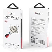 Адаптер, OTG переходник, картридер MicroSD, YESIDO GS23 4 in 1, цвет серебристый